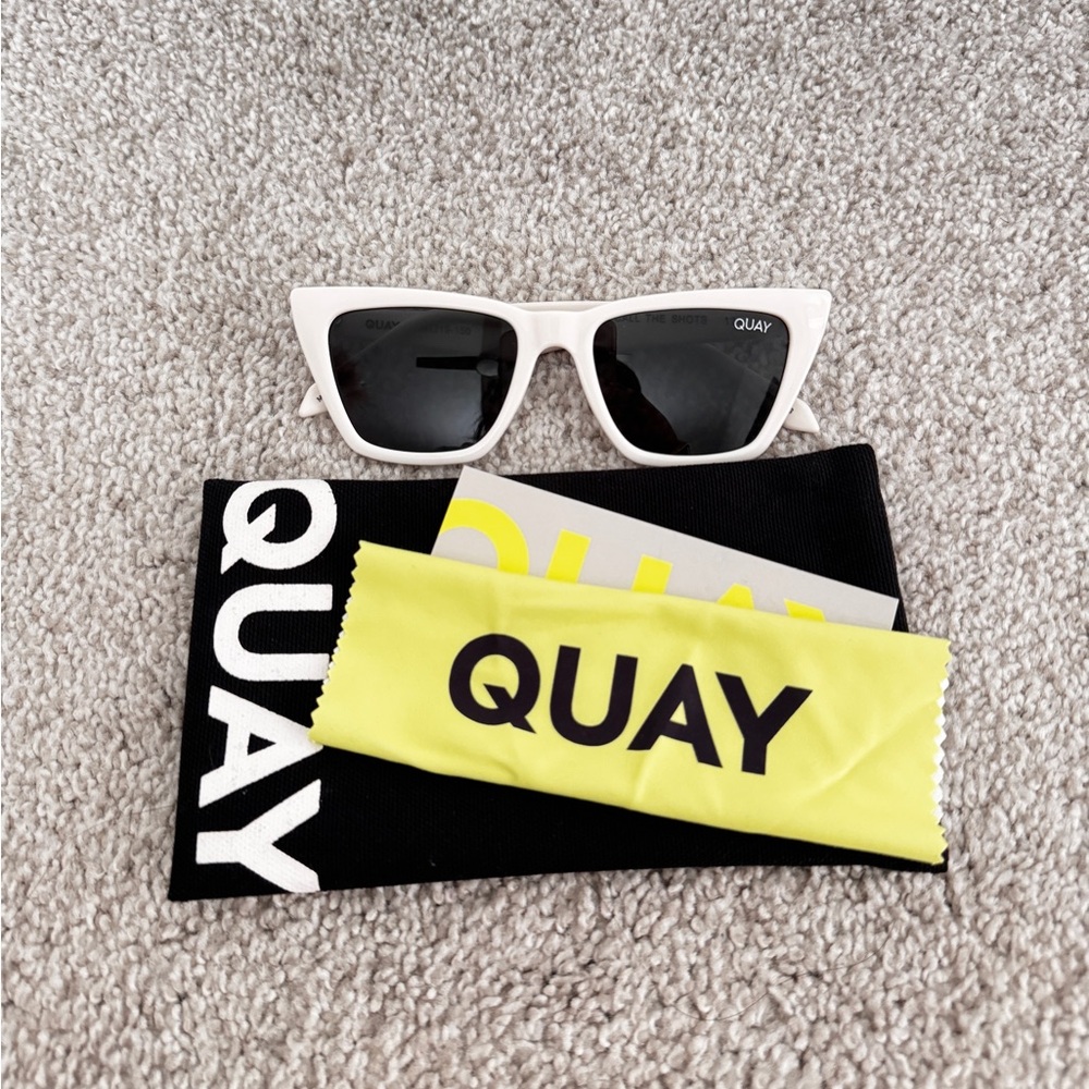QUAY Call the Shots Bone/Black Polarized Cat-Eye Sunglasses
